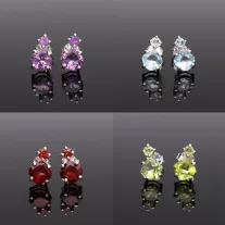   Fazettált két köves ezüst fülbevaló-Különböző ásványokkal