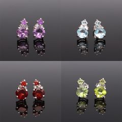   Fazettált két köves ezüst fülbevaló-Különböző ásványokkal