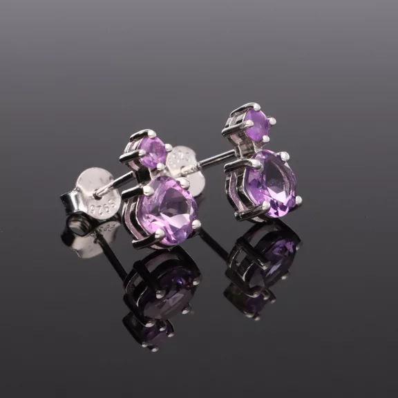 Fazettált két köves ezüst fülbevaló-Különböző ásványokkal