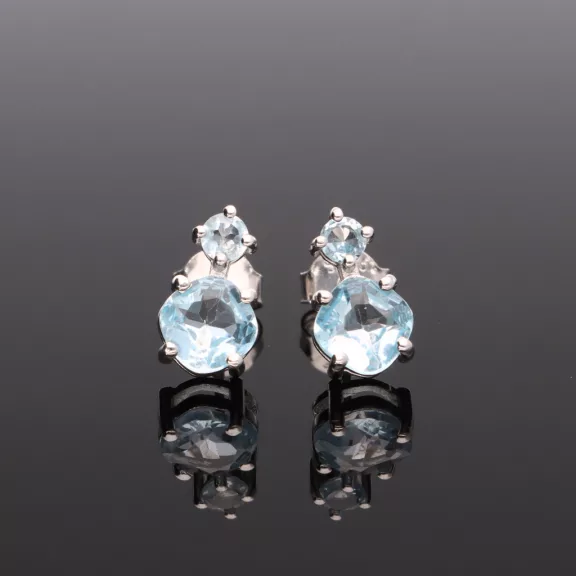 Fazettált két köves ezüst fülbevaló-Különböző ásványokkal