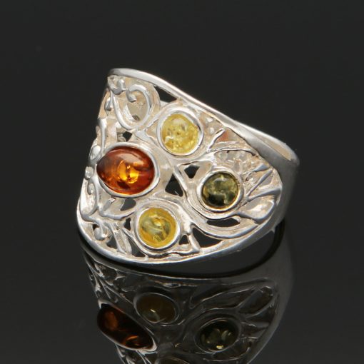 3 lveveles Borostyán ezüst gyűrű - Méz