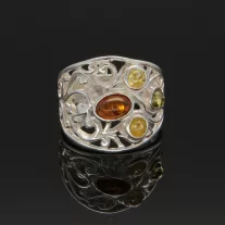 3 lveveles Borostyán ezüst gyűrű - Méz