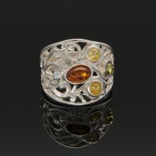 3 lveveles Borostyán ezüst gyűrű - Méz