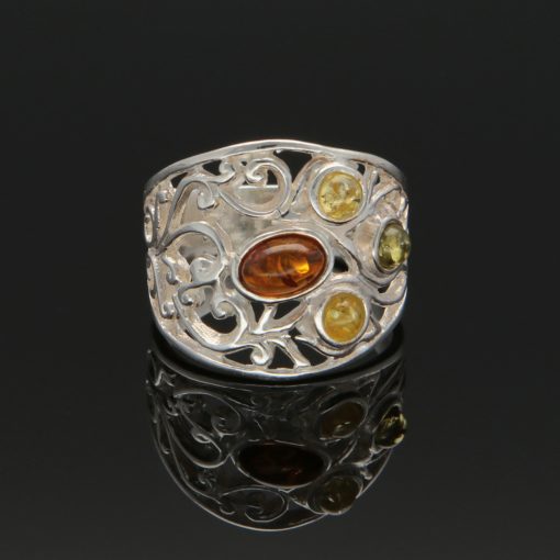 3 lveveles Borostyán ezüst gyűrű - Méz