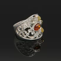 3 lveveles Borostyán ezüst gyűrű - Méz