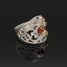 3 lveveles Borostyán ezüst gyűrű - Méz