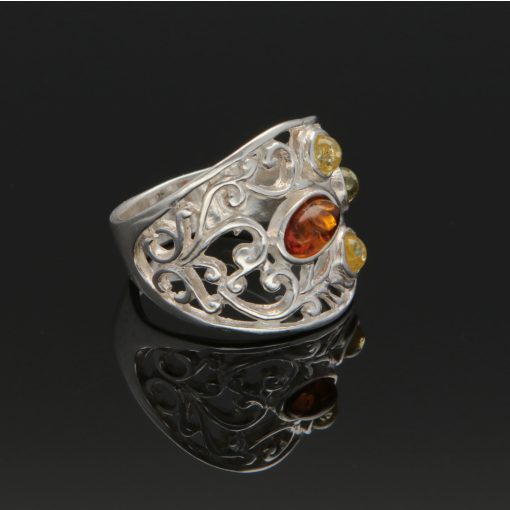 3 lveveles Borostyán ezüst gyűrű - Méz